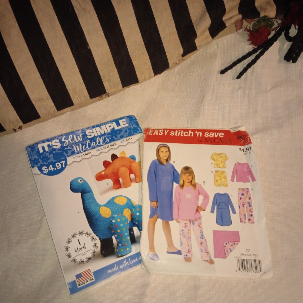 Simplicity kids stuffed animal and pajama patterns 2 pack new